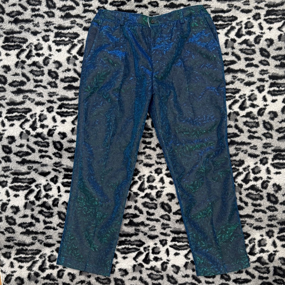 Spring Patterned Blue-Green Lenticular Pants for Men